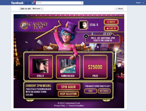 Spin to Win, a Facebook app for Casinotop10