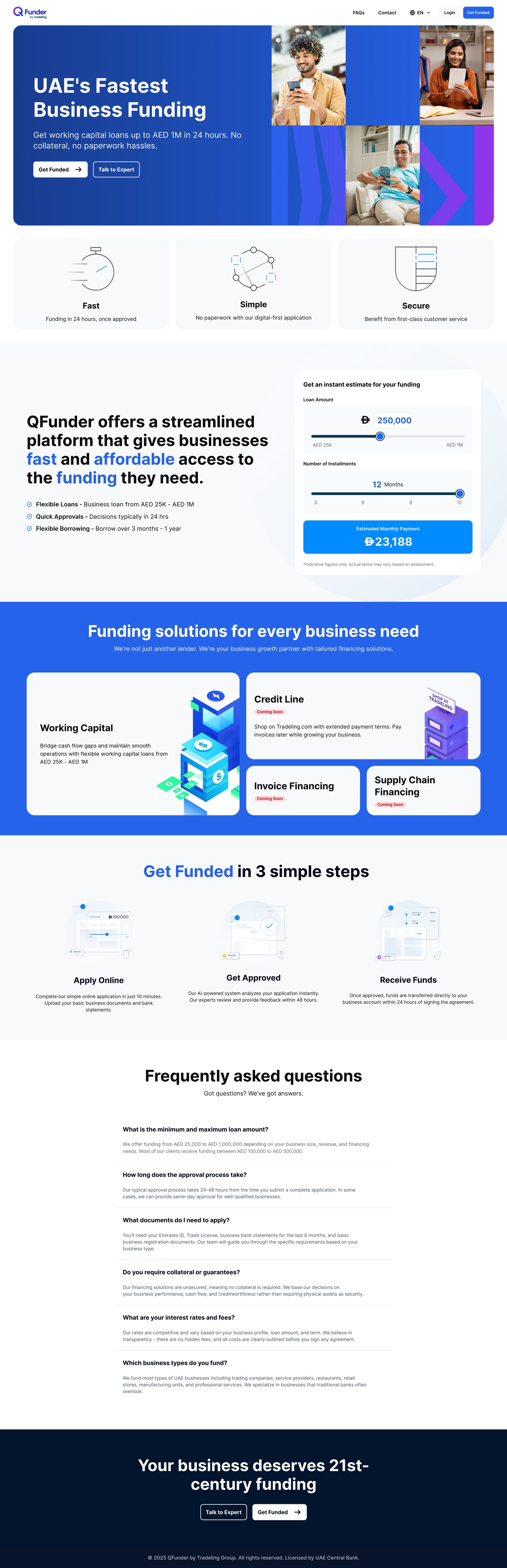 The QFunder landing page